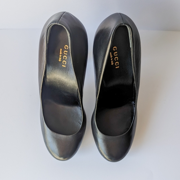 GUCCI Black Leather Platform Pumps/Heels, Round Closed Toe, size US 8.5/EU 38.5 - Picture 5 of 11